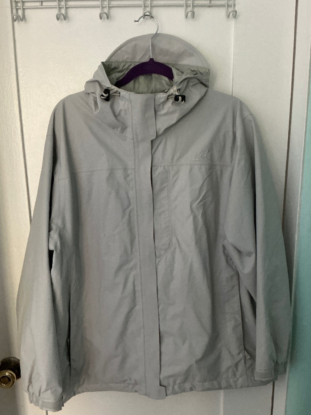 Cabela’s Women’s XL Regular Hooded Rain Jacket Gray Waterproof Nylon Shell